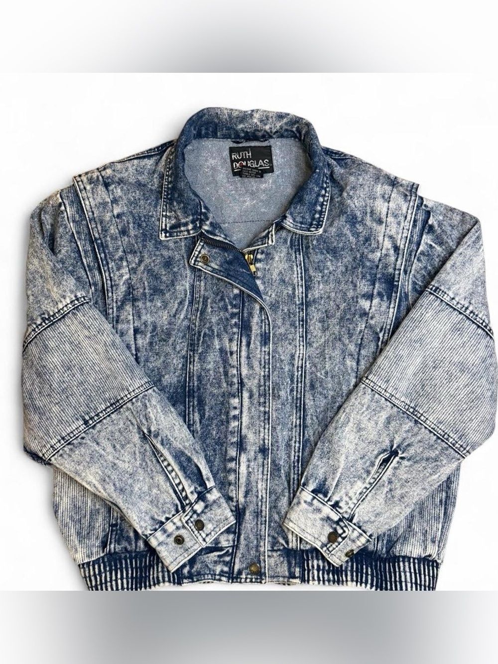 Vintage 80s Ruth Douglas Acid Wash Denim Bomber Jacket L